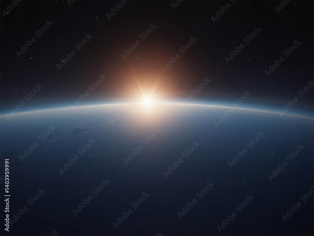 Vivid Sunrise Over Earth's Horizon Displaying Atmospheric Layers with Bright Sunlight Against a Dark Night Sky Vivid Sunrise Over Earth's Horizon Displaying Atmospheric Layers with Bright Sunlight Against a Dark Night Sky