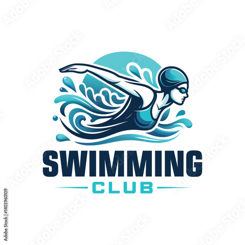 Professional swimming club logo design with stylized swimmer and water elements.