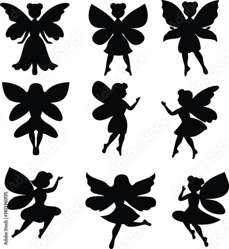Fairy Silhouette Vector Set - Magical Flying Fairy Clipart for Fantasy & Craft Designs