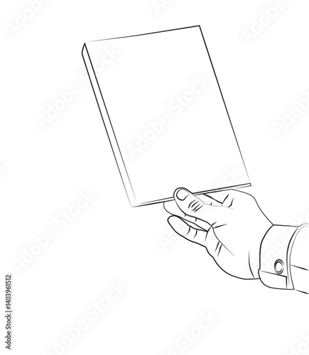 hand  holds book, line art