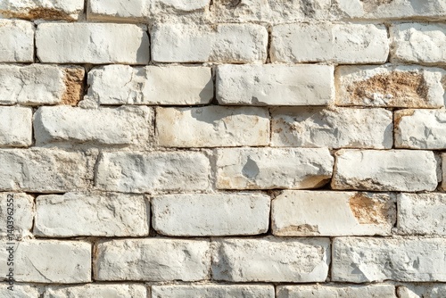 Empty background of wide cream brick wall texture. Beige old brown brick wall concrete or stone textured, wallpaper limestone abstract flooring. Grid uneven interior rock. Home decor design, Generativ