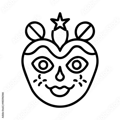 Outline face drawing vector illustration, cute face with star and circles, simple line art