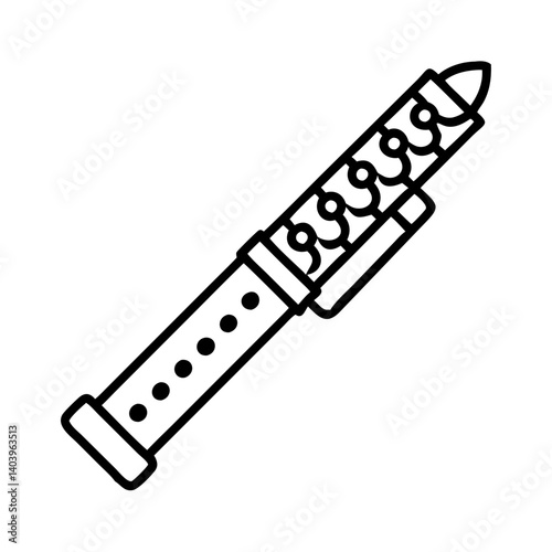 Find professional line art illustration of a recorder flute woodwind instrument for music design
