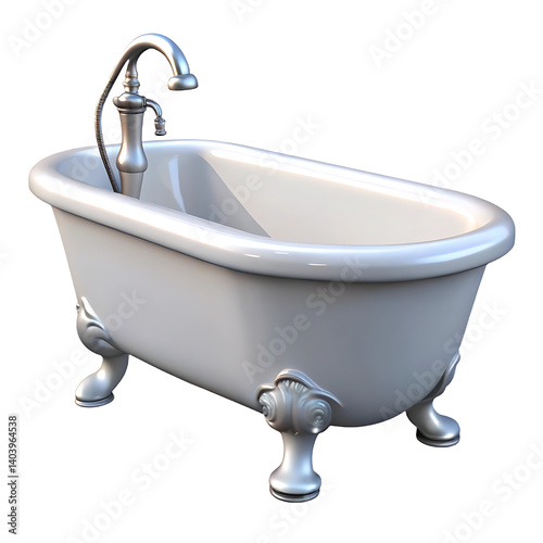 Vintage style bathtub with faucet antique clawfoot tub bathroom fixture detail