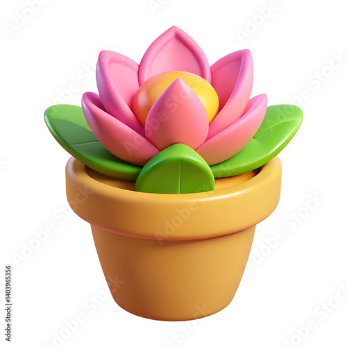 Stock image of pink lotus flower in pot, stylized flower pot plant render