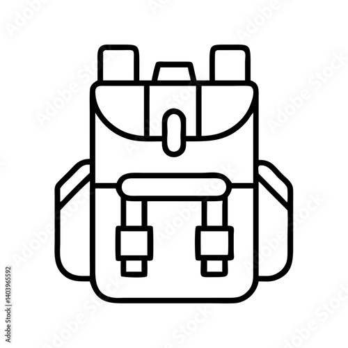 Backpack outline vector icon for hiking camping travel and school bag equipment rucksack gear