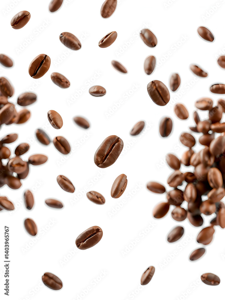 Floating coffee beans on a transparent background PNG