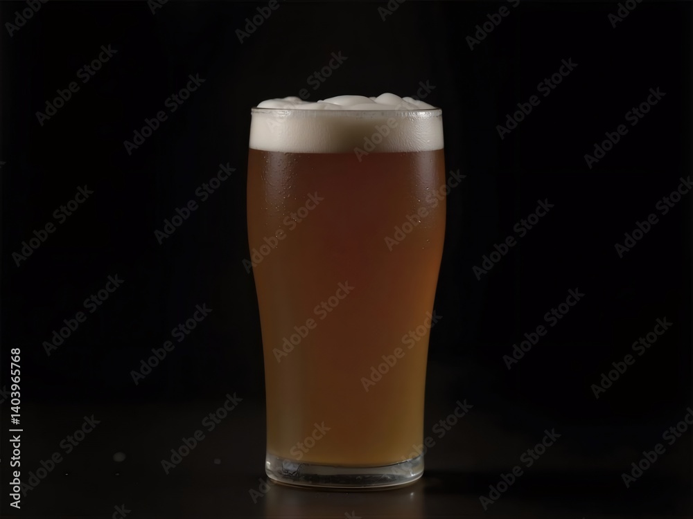 Tall Pint Glass Of Lager Beer With White Foam Isolated Against A Dark Black Backdrop In A Studio Setting Tall Pint Glass Of Lager Beer With White Foam Isolated Against A Dark Black Backdrop In A Studio Setting