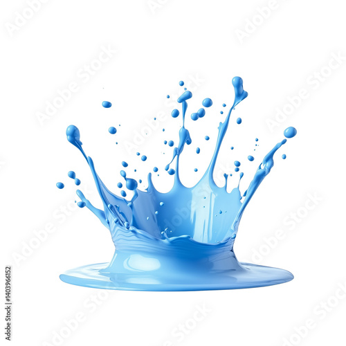 Dynamic splash of electric blue water captured in motion on transparent png background. Ai generated