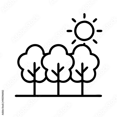 Illustration of trees and sun vector graphic for nature landscape park or forest design elements