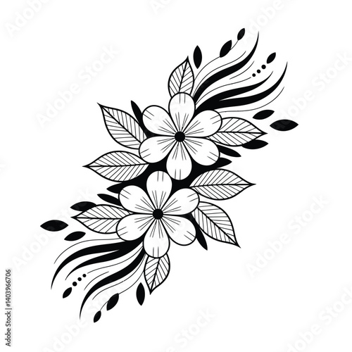 Elegant Black and White Flower and Leaf Design