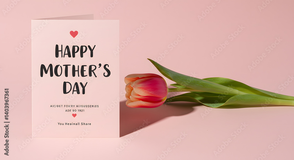 Fototapeta premium Minimal Mother’s Day Card with Tulip on Pastel Background