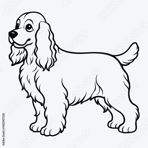 American Cocker Spaniel Silhouette White background illustration, Generative Ai