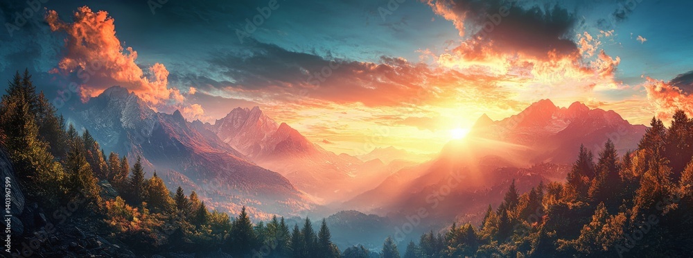 Majestic mountains bathed in the warm glow of a setting sun painting the sky with vibrant colors Majestic mountains bathed in the warm glow of a setting sun painting the sky with vibrant colors