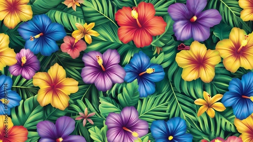 Vibrant Hibiscus Flowers Tropical Seamless Pattern