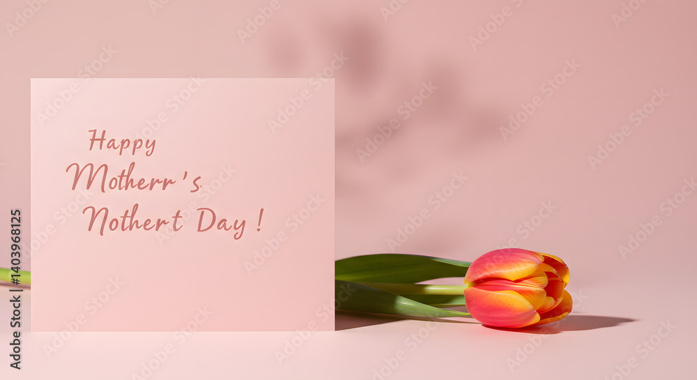 Fototapeta premium Minimal Mother’s Day Card with Tulip on Pastel Background