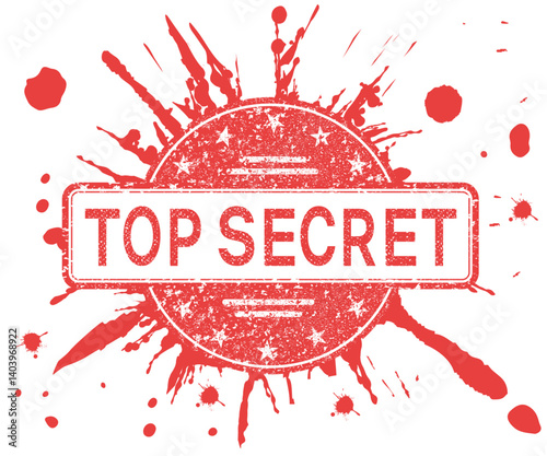 A red round stamp with a grunge texture and the text "Top Secret".