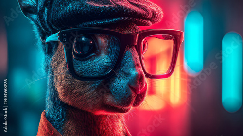 Rodent with Glasses Wearing Red Hoodie Looking Cool