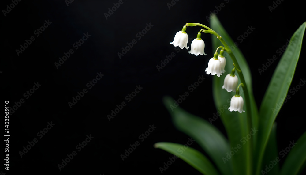 Obraz premium Realism stock photo of an isolated lily of the valley against a dark background in a studio setting 