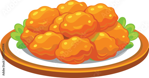 A plate of delicious food chicken nugget vector illustration