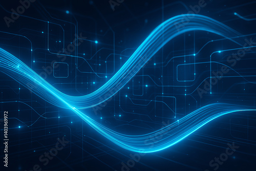 Abstract blue lines on a dark background.