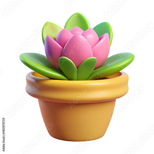 Pink flower in pot 3d render illustration potted plant home decor spring art