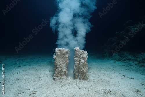 Underwater geothermal vent spewing smoke.