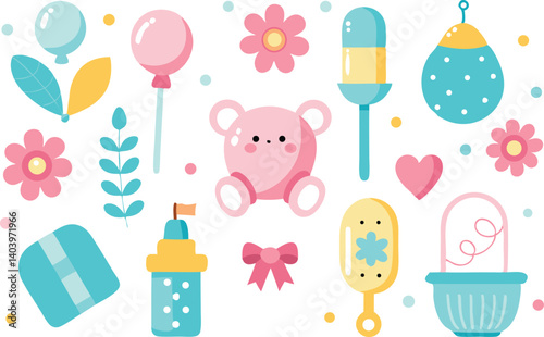 Adorable Baby Themed Vector Clipart in Pastel Colors – Perfect for Baby Showers, Crafts, and Printable Designs