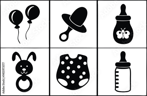Baby Shower Silhouette Vector Collection – Adorable Black Icons for Invitations and Crafts