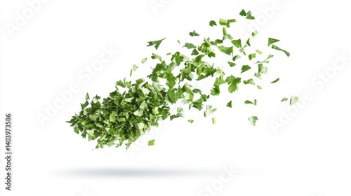 Chopped dry parsley leaves flying, isolated on white, clipping.