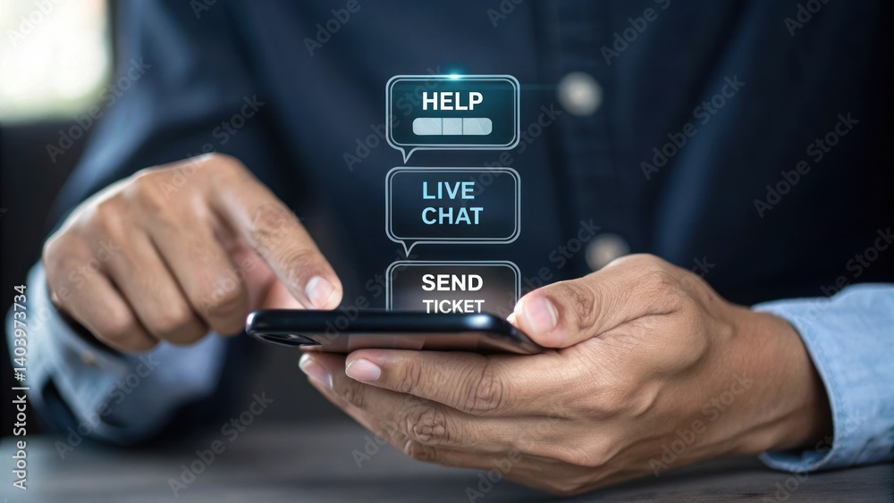 Hands on the Future of Support: A person engages with a cutting-edge mobile application. Hands on the Future of Support: A person engages with a cutting-edge mobile application.