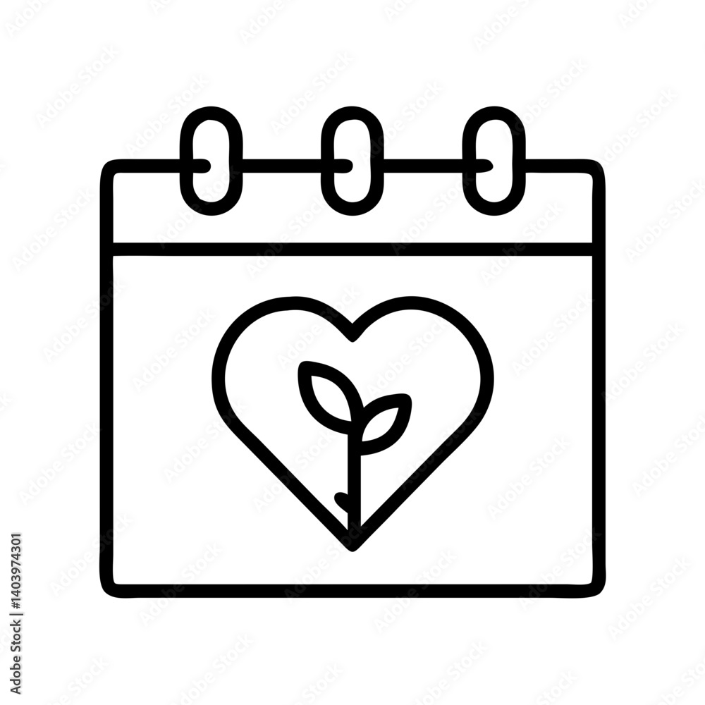 Calendar with heart and plant icon for love nature events and important environmental dates design Calendar with heart and plant icon for love nature events and important environmental dates design