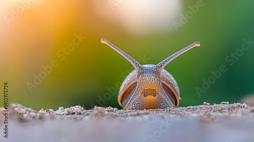 Closeup Of Snail On Ground With Blurred Background