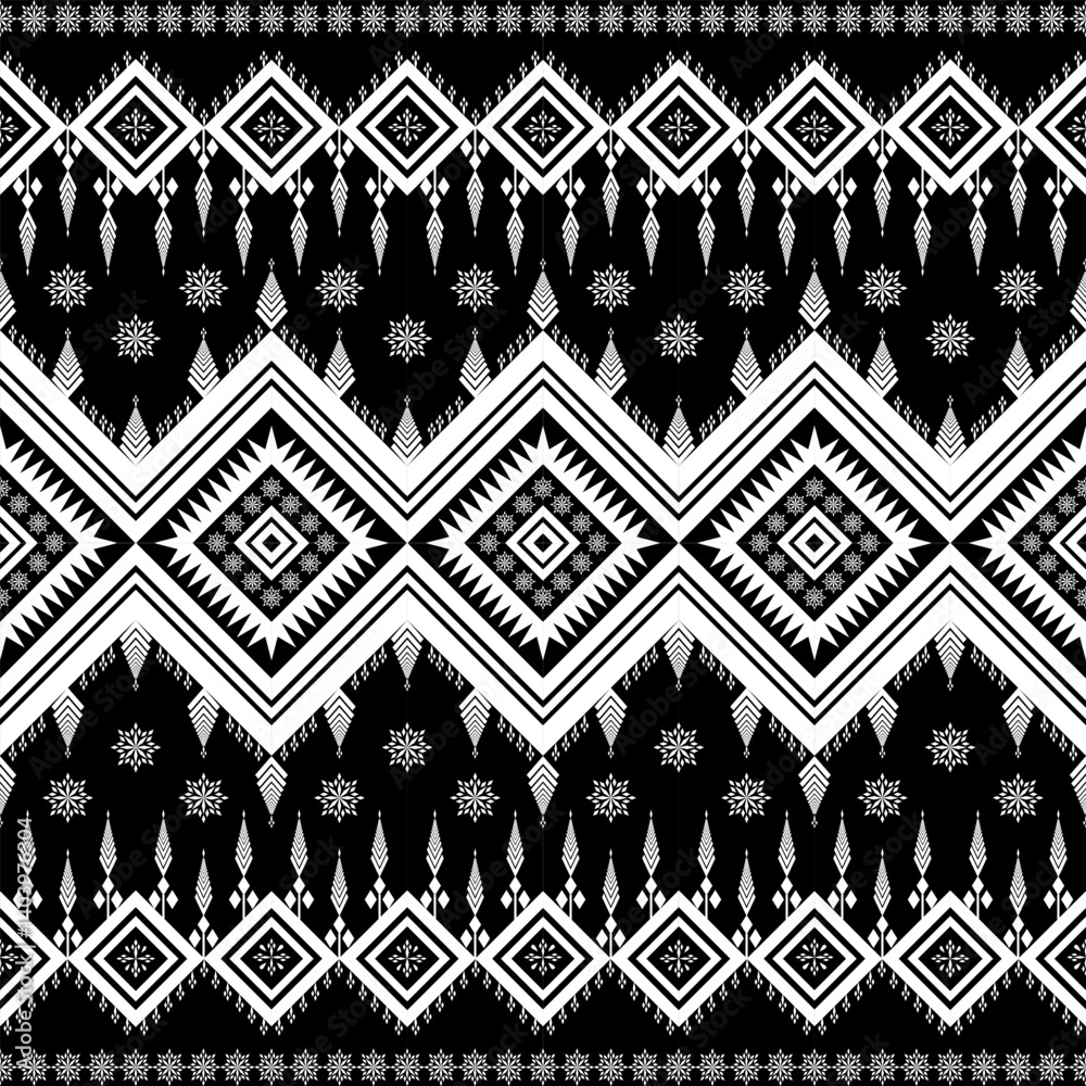 Ethnic southwest tribal navajo ornamental seamless pattern fabric black and white design for textile printing 