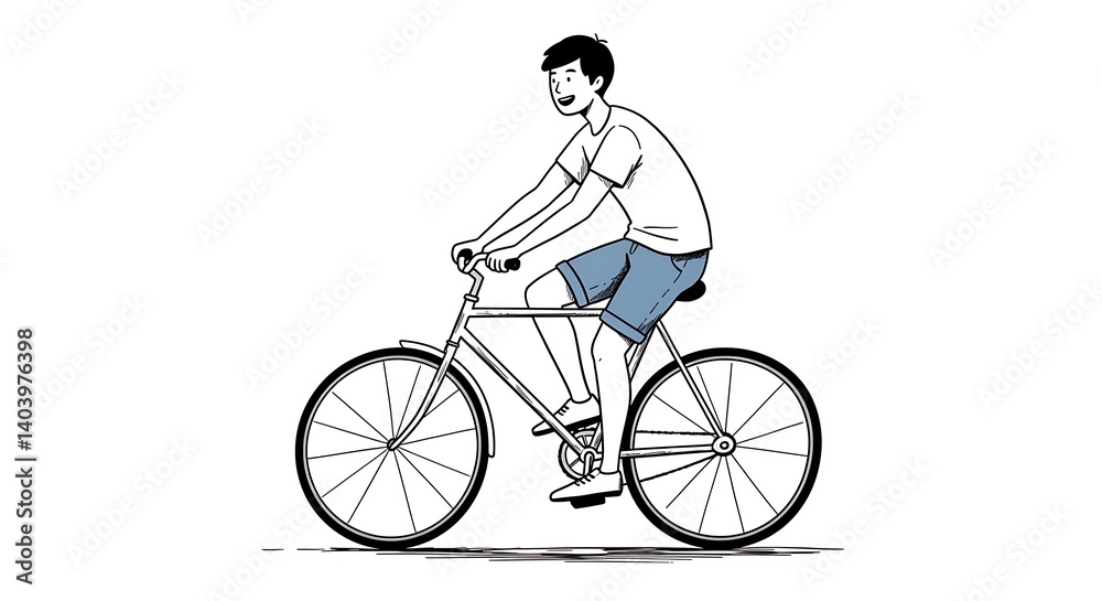 Fototapeta premium Young Man Riding a Bicycle, Exploring Urban Environments and Enjoying Active Leisure