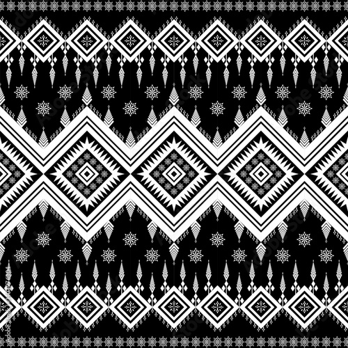 Ethnic southwest tribal navajo ornamental seamless pattern fabric black and white design for textile printing 