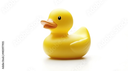 A bright yellow rubber duck, isolated on white background