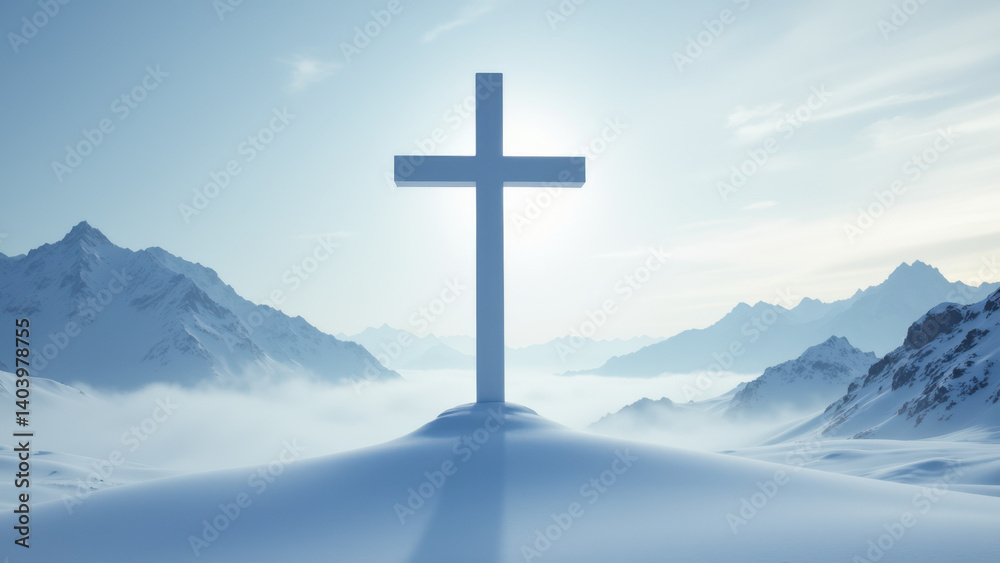 Cross on snowy mountain peak. Cross on snowy mountain peak.