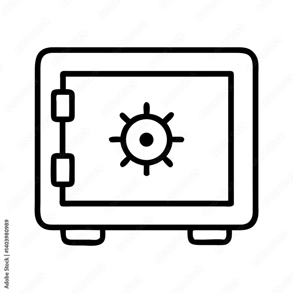 Minimalist black line icon of safe with combination lock, secure storage symbol for finance, security, banking or valuables protection design Minimalist black line icon of safe with combination lock, secure storage symbol for finance, security, banking or valuables protection design