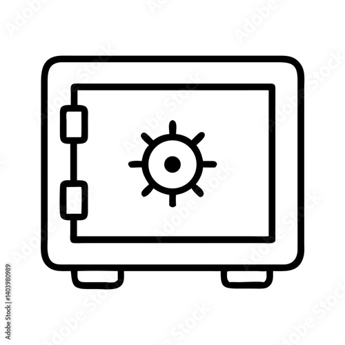Minimalist black line icon of safe with combination lock, secure storage symbol for finance, security, banking or valuables protection design
