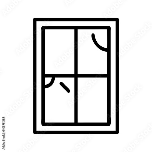 Minimalist black line icon of window with glass panes, modern interior or architecture element for home, office, or building design