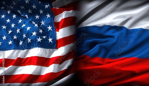 USA and Russia flags intertwined, symbolizing diplomatic relations.
