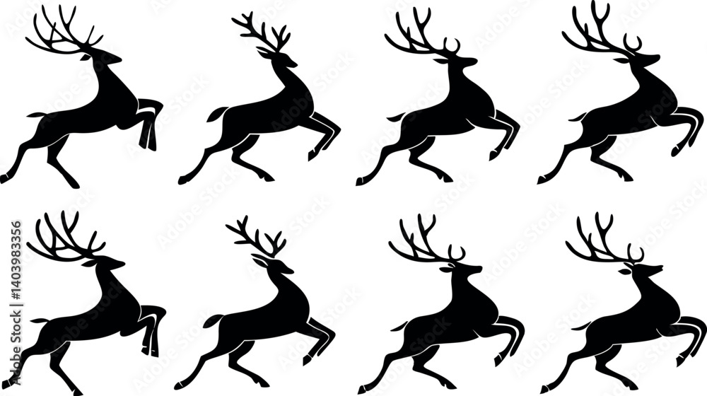 Fototapeta premium Reindeer Silhouette Vector Set – Wildlife and Christmas Deer Clipart Collection.eps