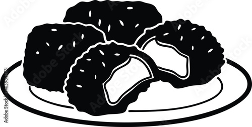 vector illustration silhouette black chicken nuggets plate 