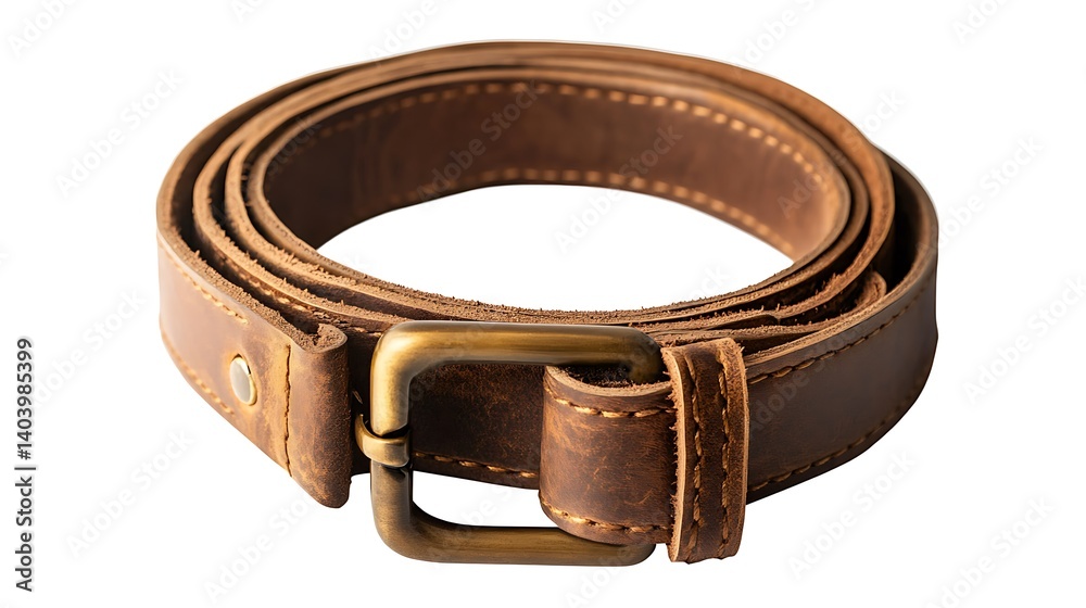 A high-quality leather belt, isolated on white background A high-quality leather belt, isolated on white background