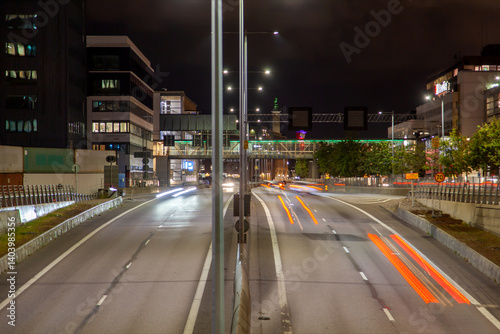 Gothenburg Cityscape  with Stunning Light Trails at Night