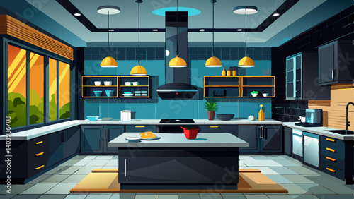 Modern luxury kitchen interior with black cabinets countertop lighting modern.