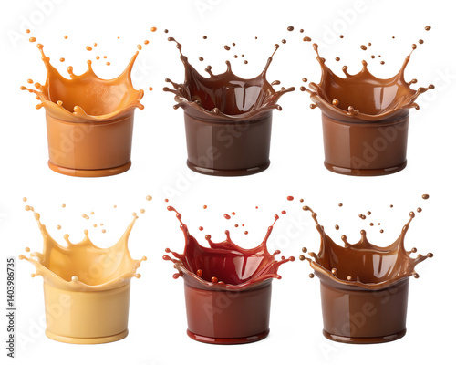 Collection Set, splash of Liquid cocoas isolated on a transparent background photo