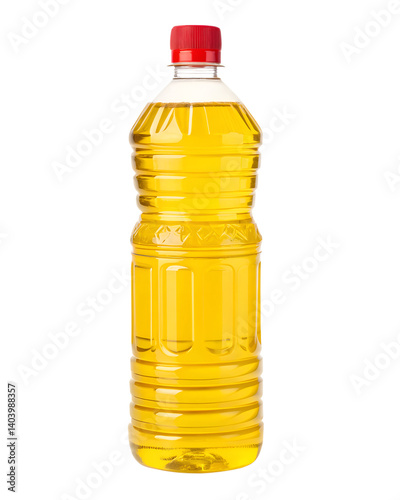 A Yellow cooking oil bottle with red cap isolated on whit Background, isolated on a transparent background photo