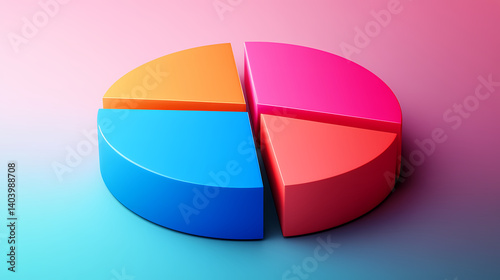 Pie chart depicting market share distribution, vibrant color contrast, 3d shadow effect, concise legend. Shadowed Legend. Illustration